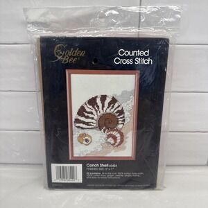 Vintage Counted Cross Stitch Kit 60424 Conch Shell 5" x 7" by Golden Bee NOS